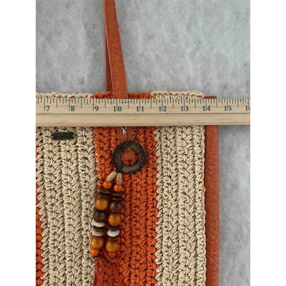 Sun N' Sand Womens Orange & Beige Beach Chic Crochet Shoulder Tote Bag - Picture 10 of 13